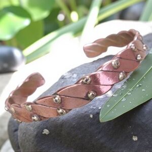 Mixed Metal Copper Cuff Bracelet, Braided Copper